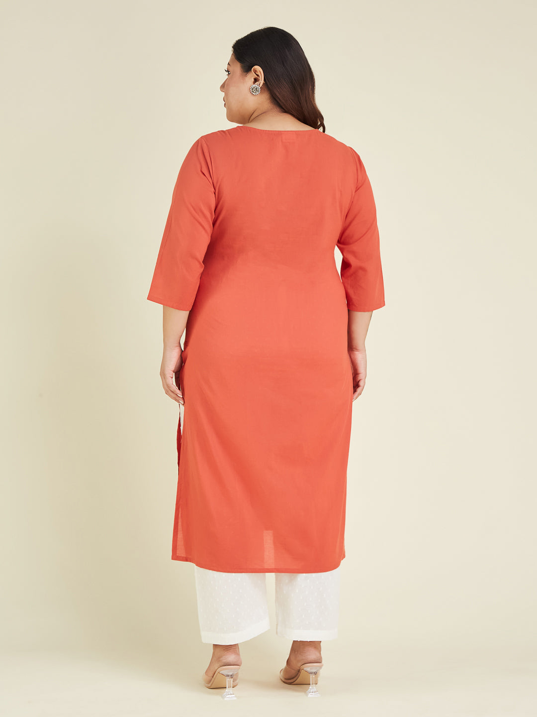 Janasya Dark Cotton Embroidered Straight Kurta - Distacart