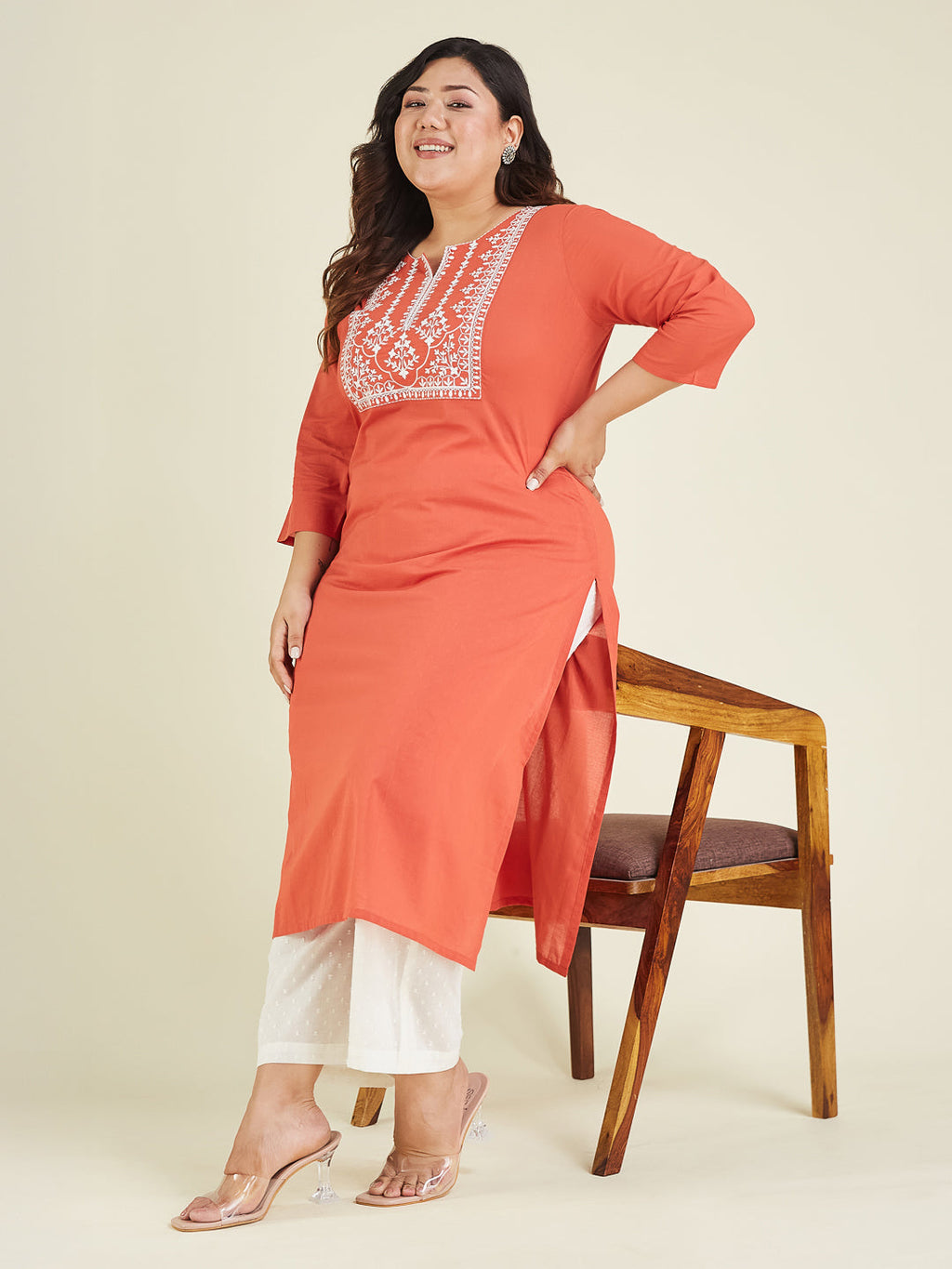 Janasya Dark Cotton Embroidered Straight Kurta - Distacart