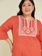 Janasya Dark Cotton Embroidered Straight Kurta - Distacart