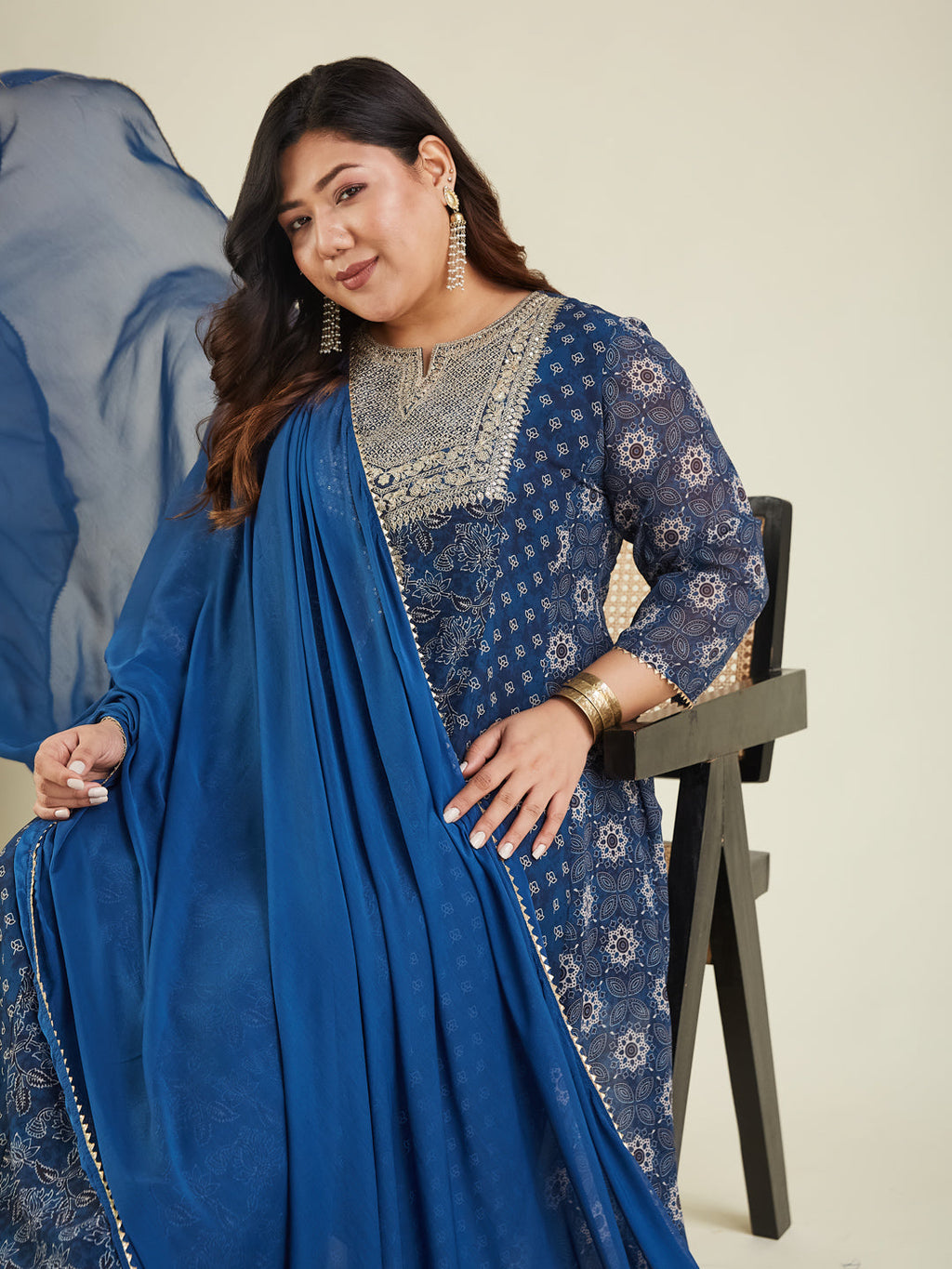 Janasya Dark Georgette Ajrakh Anarkali Kurta Set - Distacart