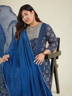 Janasya Dark Georgette Ajrakh Anarkali Kurta Set - Distacart