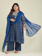 Janasya Dark Georgette Ajrakh Anarkali Kurta Set - Distacart