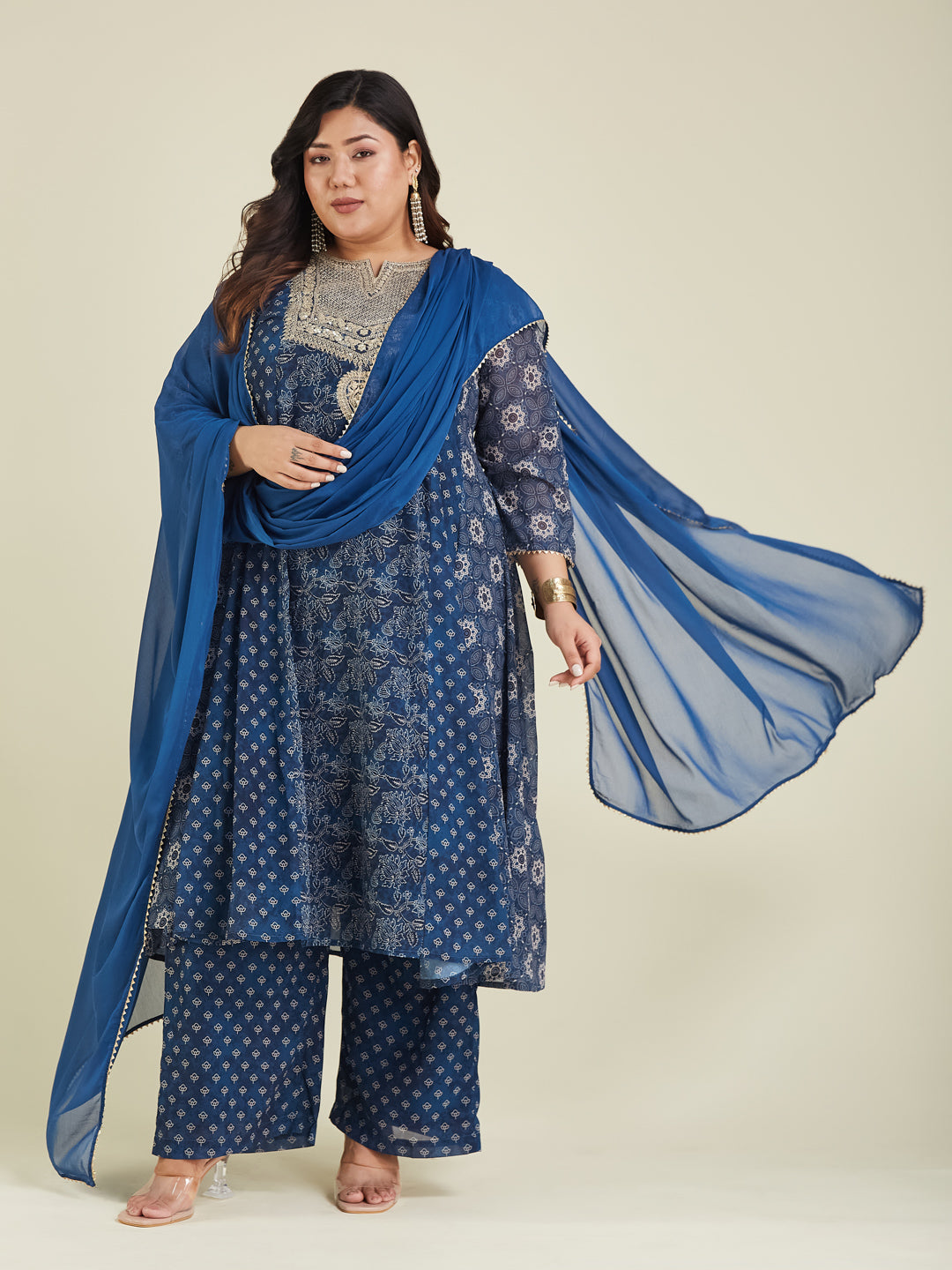 Janasya Dark Georgette Ajrakh Anarkali Kurta Set - Distacart