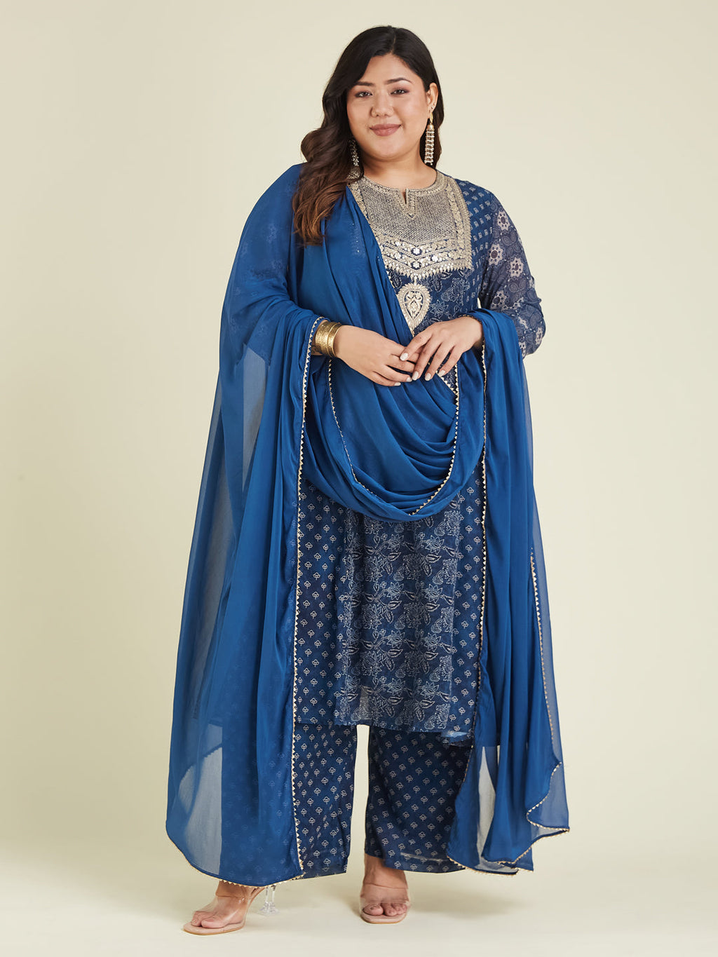 Janasya Dark Georgette Ajrakh Anarkali Kurta Set - Distacart