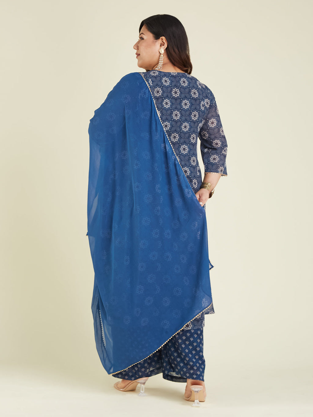 Janasya Dark Georgette Ajrakh Anarkali Kurta Set - Distacart