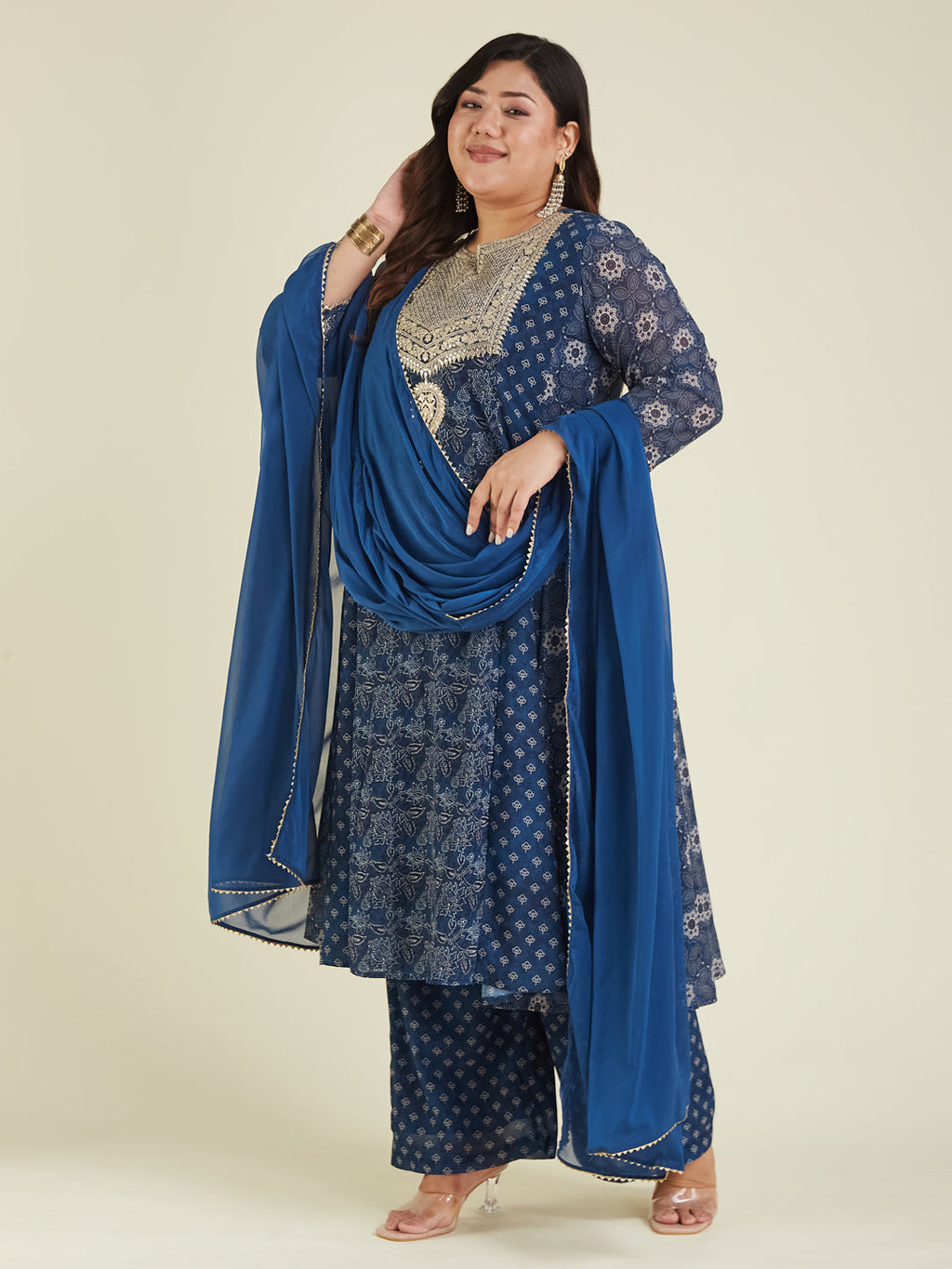 Janasya Dark Georgette Ajrakh Anarkali Kurta Set - Distacart
