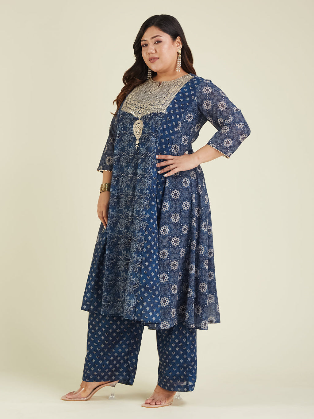 Janasya Dark Georgette Ajrakh Anarkali Kurta Set - Distacart