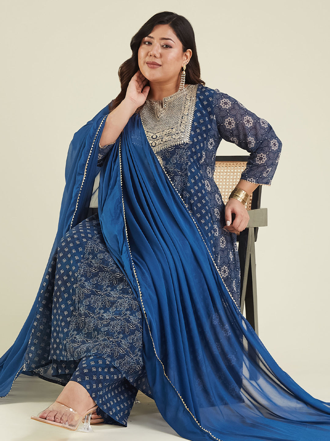 Janasya Dark Georgette Ajrakh Anarkali Kurta Set - Distacart