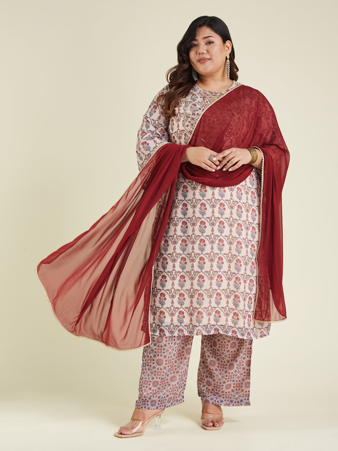 Janasya Light Georgette Yoke Embroidery A-Line Kurta Set - Distacart
