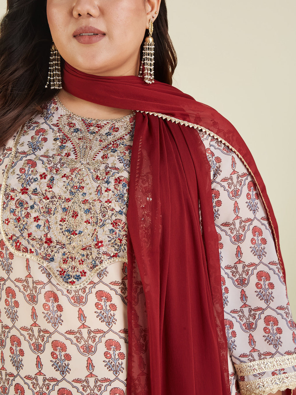 Janasya Light Georgette Yoke Embroidery A-Line Kurta Set - Distacart