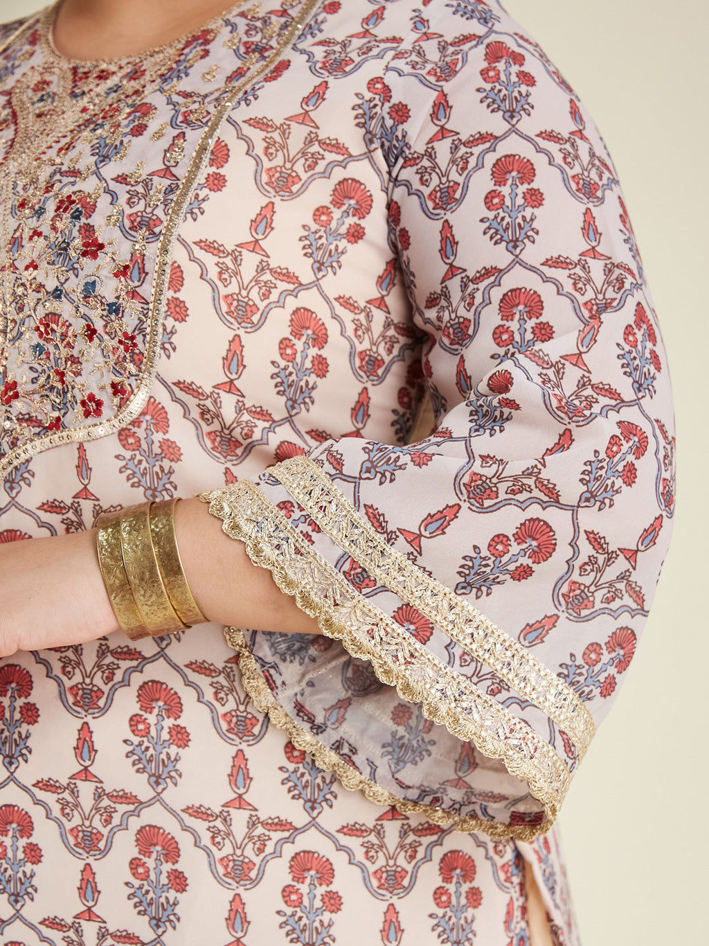 Janasya Light Georgette Yoke Embroidery A-Line Kurta Set - Distacart