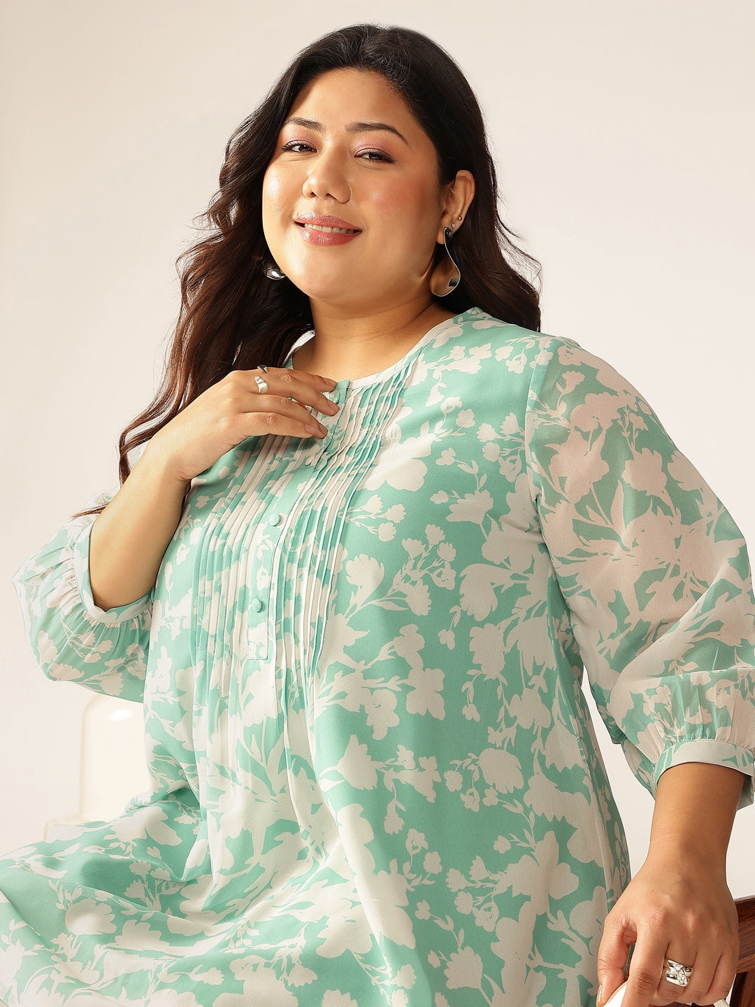 Janasya Light Georgette Floral A-Line Tunic - Distacart