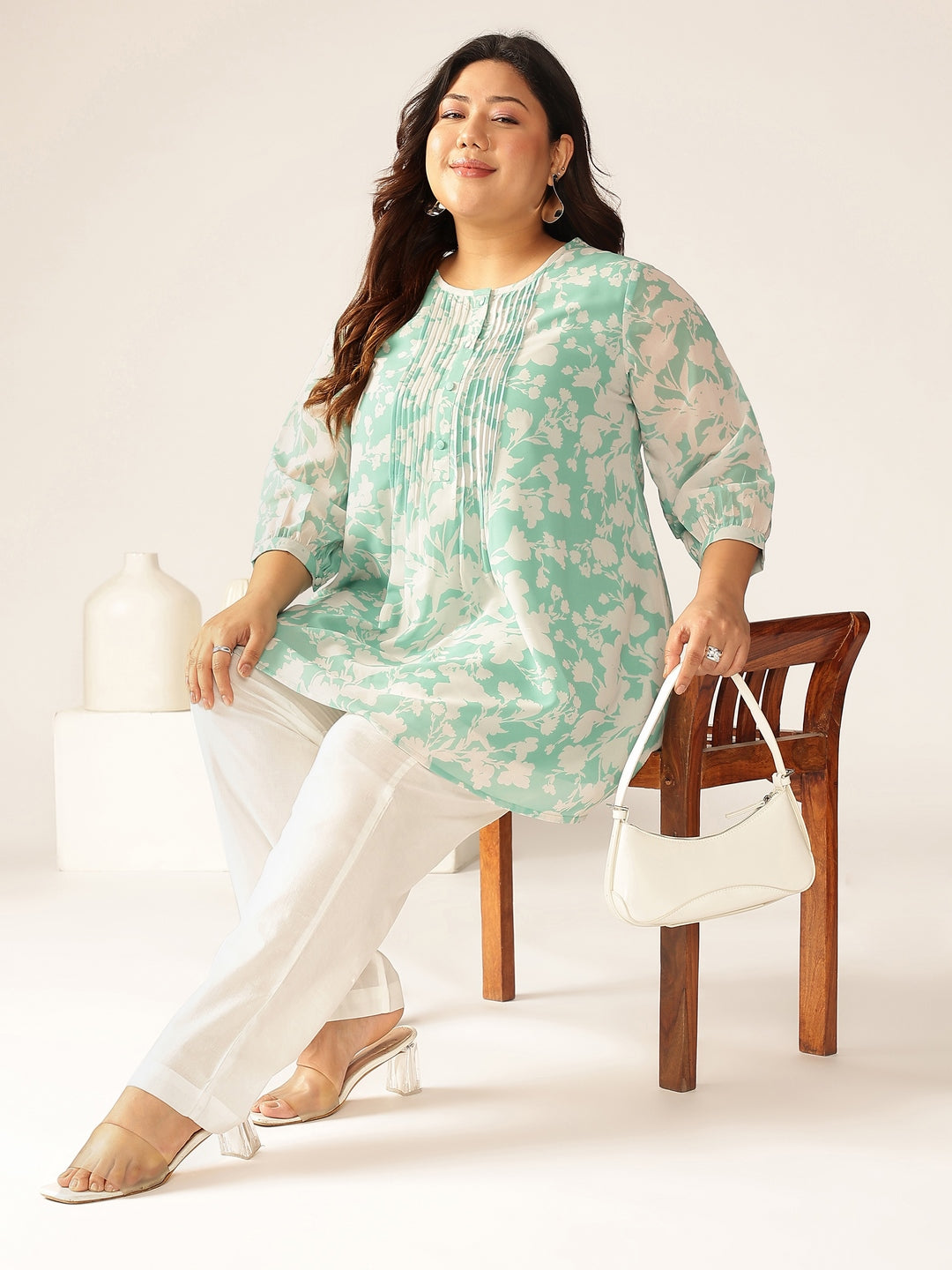 Janasya Light Georgette Floral A-Line Tunic - Distacart