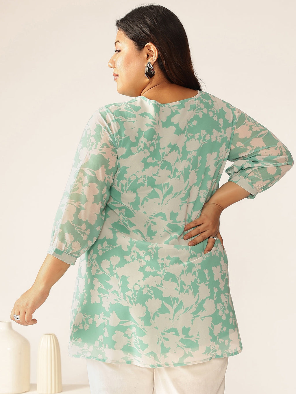 Janasya Light Georgette Floral A-Line Tunic - Distacart