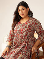 Janasya Dark Cotton Paisley Peplum Tunic - Distacart