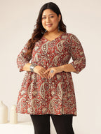 Janasya Dark Cotton Paisley Peplum Tunic - Distacart
