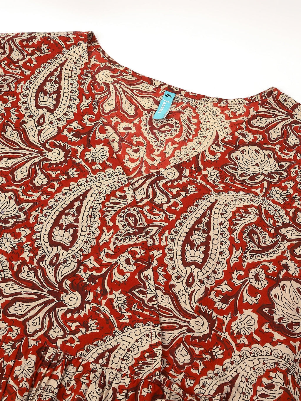 Janasya Dark Cotton Paisley Peplum Tunic - Distacart