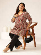 Janasya Dark Cotton Paisley Peplum Tunic - Distacart