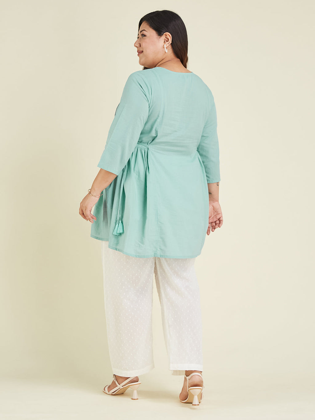 Janasya Bright Cotton Embroidered A-Line Tunic