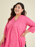 Janasya Bright Cotton Schiffli A-Line Tunic - Distacart