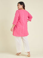 Janasya Bright Cotton Schiffli A-Line Tunic - Distacart