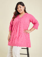 Janasya Bright Cotton Schiffli A-Line Tunic - Distacart
