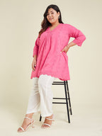 Janasya Bright Cotton Schiffli A-Line Tunic - Distacart