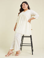 Janasya Light Cotton Schiffli A-Line Tunic - Distacart