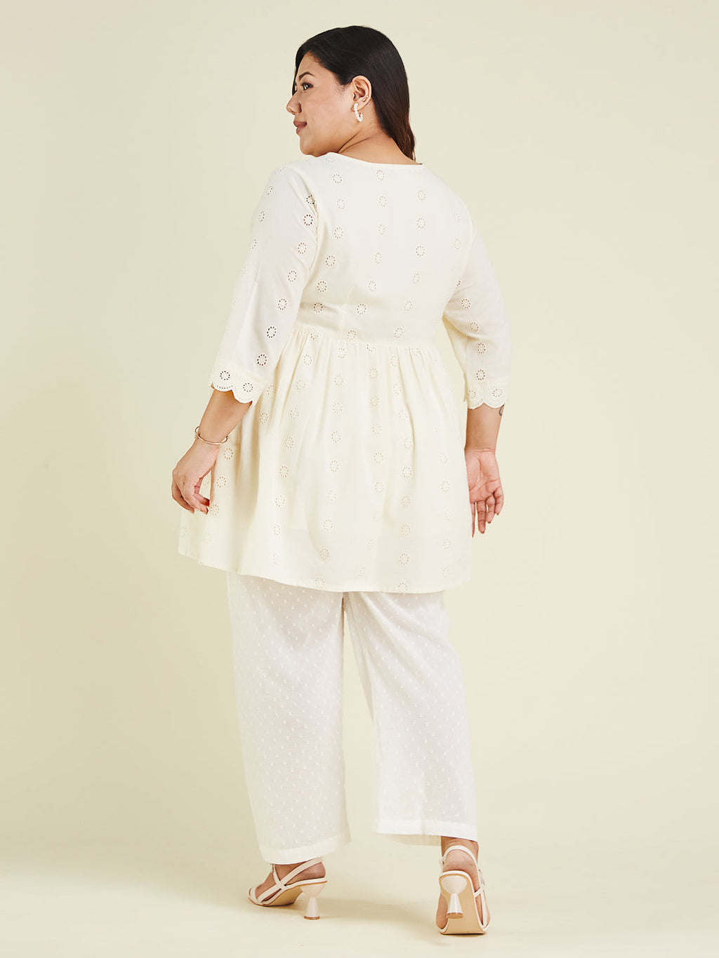 Janasya Light Cotton Schiffli A-Line Tunic - Distacart