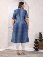 Janasya Dark Cotton Geometric Straight Kurta - Distacart
