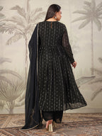 Janasya Dark Georgette Foil Print Anarkali Kurta Set