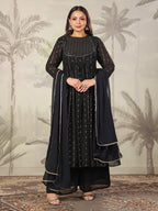 Janasya Dark Georgette Foil Print Anarkali Kurta Set
