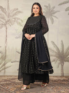 Janasya Dark Georgette Foil Print Anarkali Kurta Set