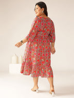 Janasya Bright Cotton Floral Flared Dress - Distacart