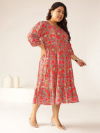 Janasya Bright Cotton Floral Flared Dress - Distacart