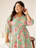 Janasya Bright Cotton Floral A-Line Dress - Distacart