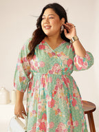 Janasya Bright Cotton Floral A-Line Dress - Distacart