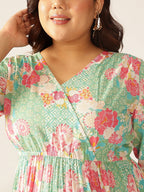 Janasya Bright Cotton Floral A-Line Dress - Distacart