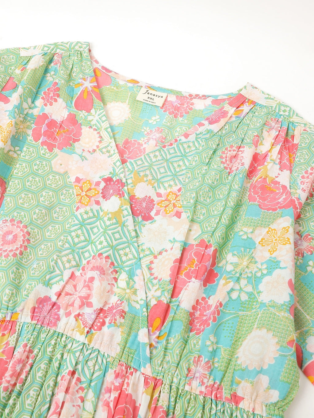 Janasya Bright Cotton Floral A-Line Dress - Distacart
