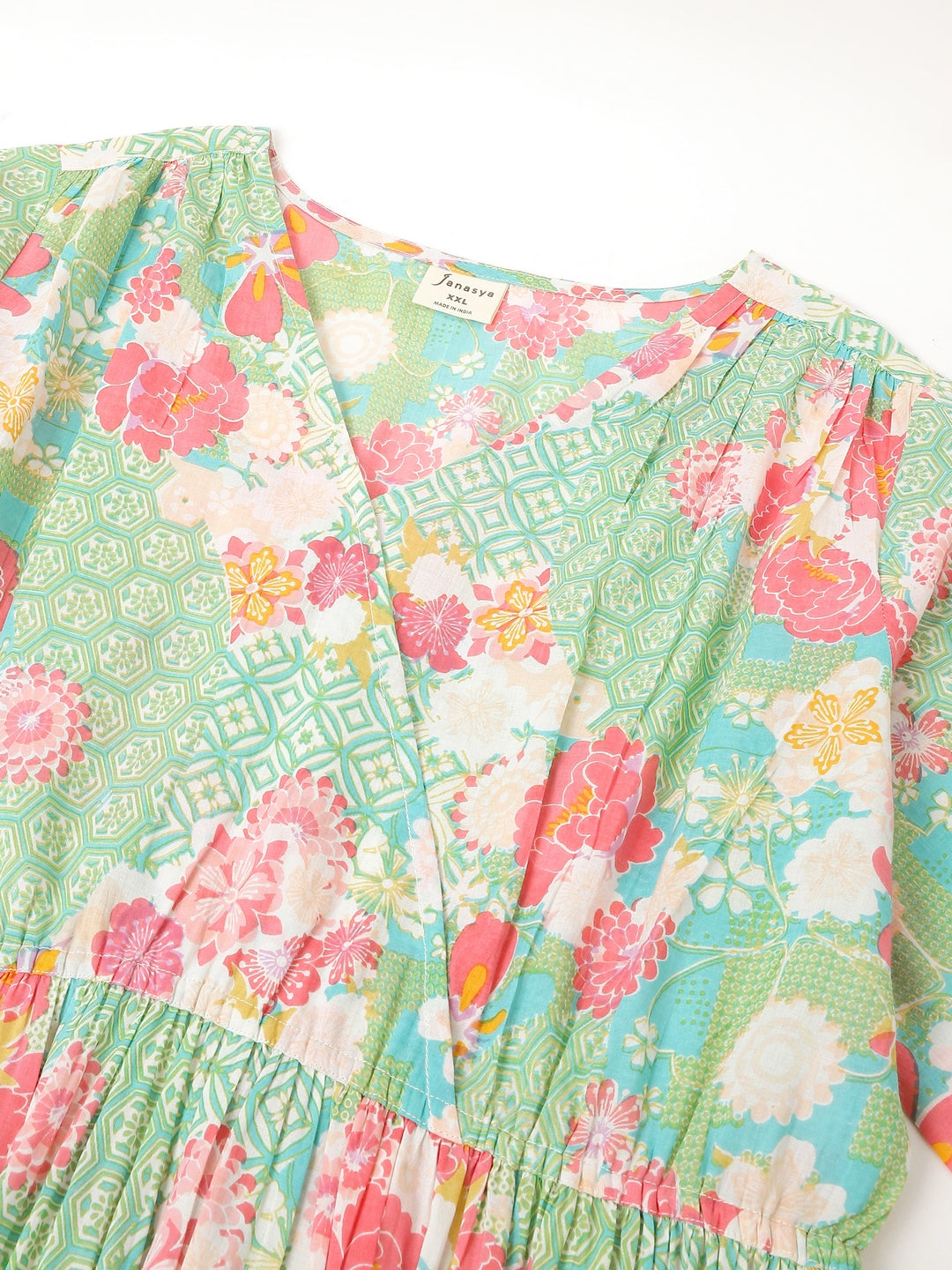 Janasya Bright Cotton Floral A-Line Dress - Distacart