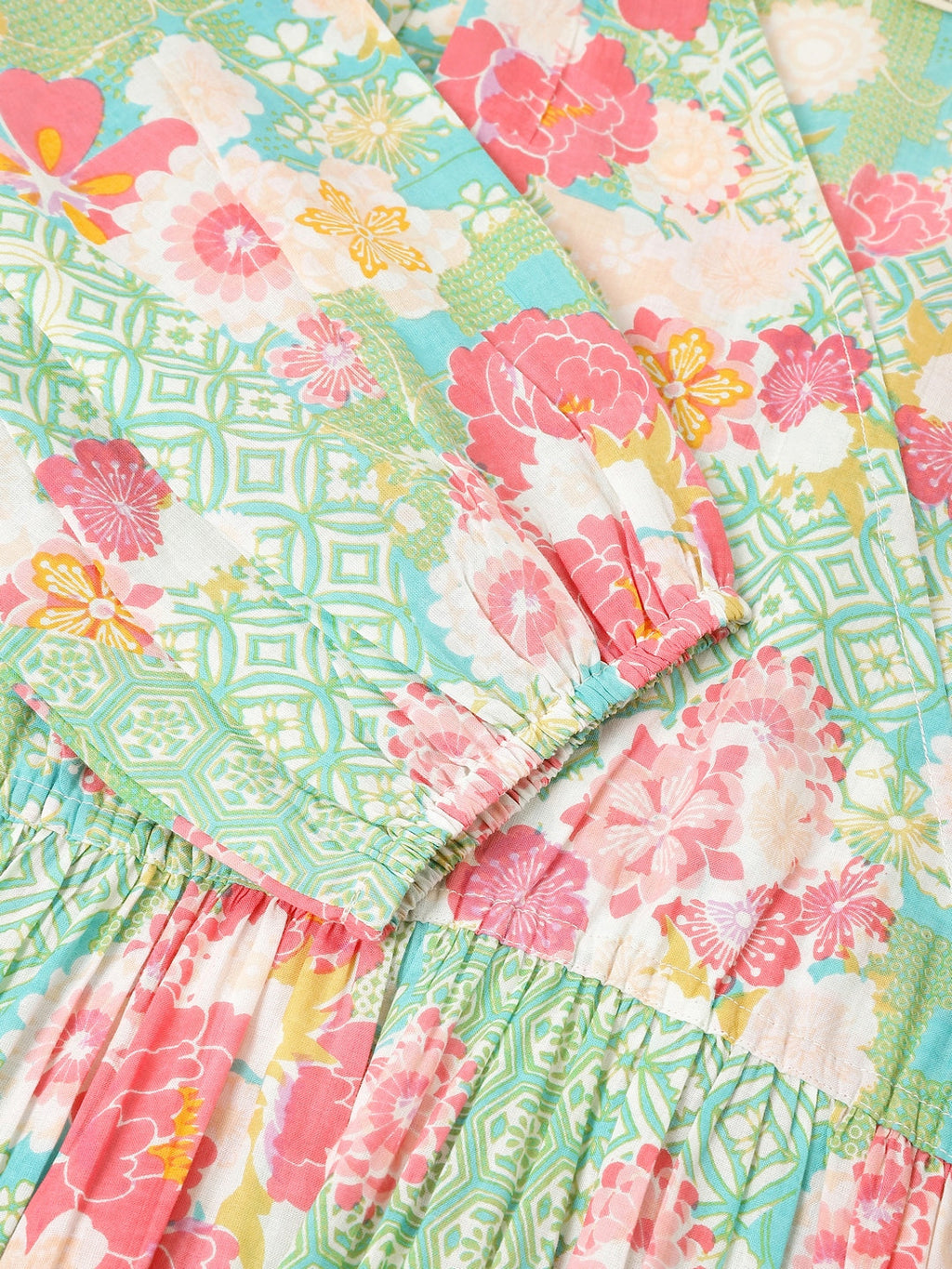 Janasya Bright Cotton Floral A-Line Dress - Distacart