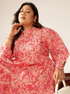 Janasya Bright Cotton Floral A-Line Dress - Distacart