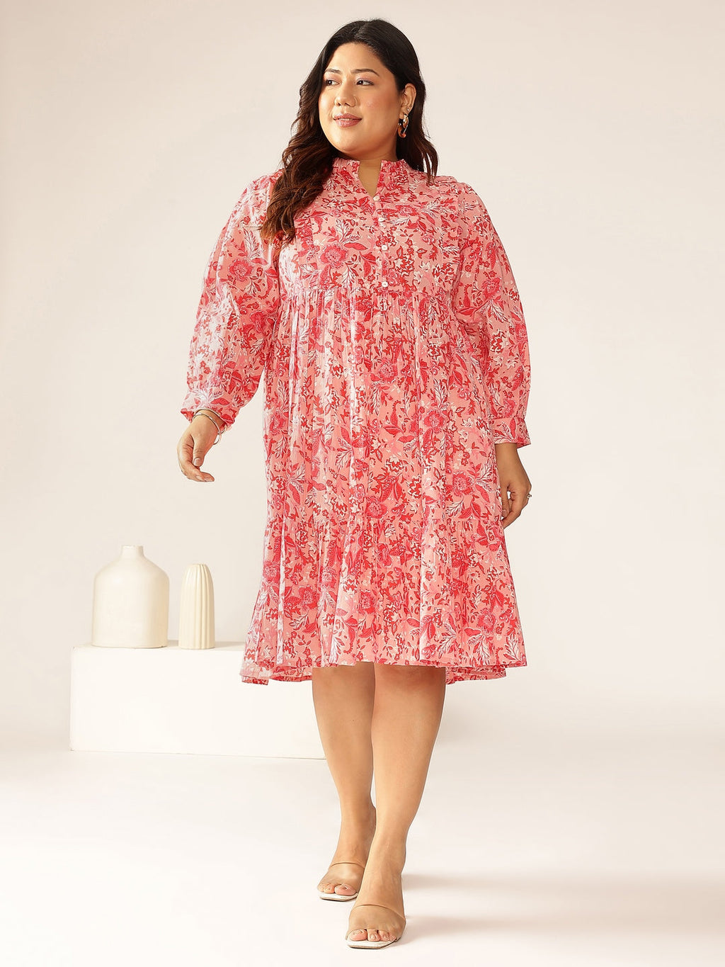 Janasya Bright Cotton Floral A-Line Dress - Distacart