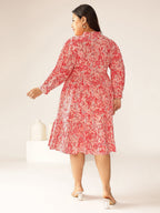 Janasya Bright Cotton Floral A-Line Dress - Distacart