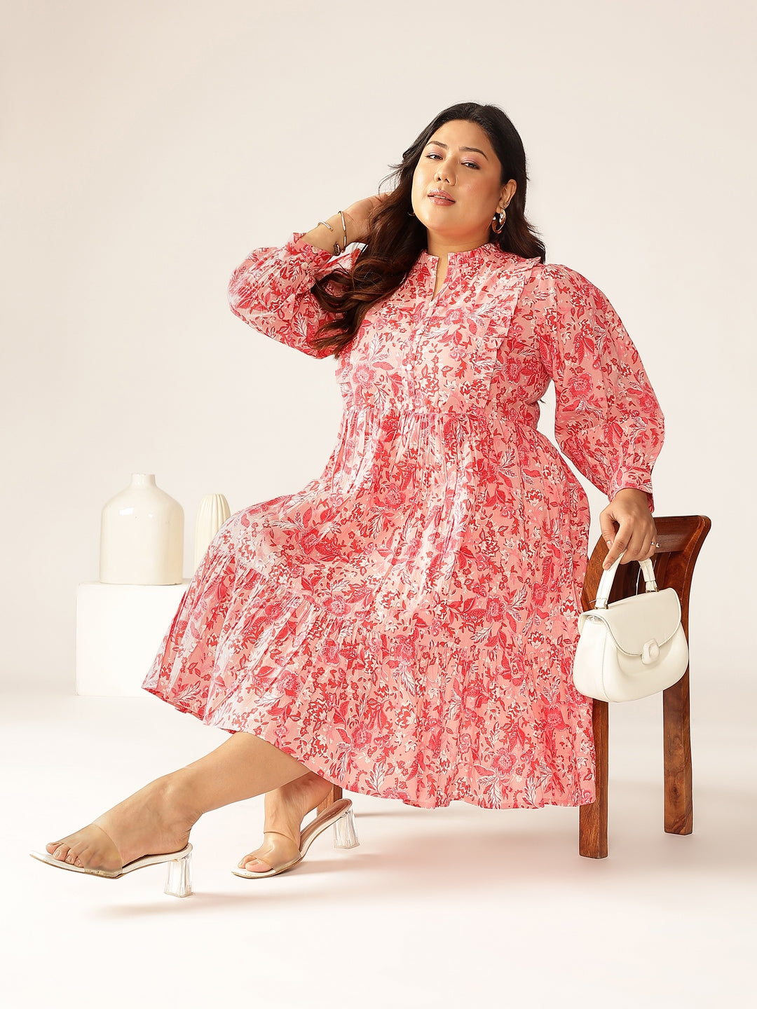 Janasya Bright Cotton Floral A-Line Dress - Distacart