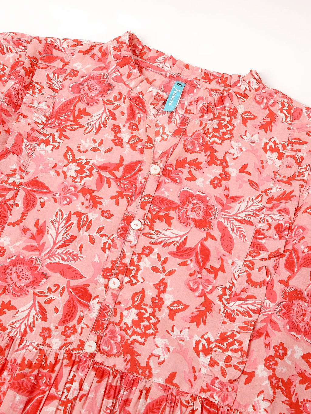 Janasya Bright Cotton Floral A-Line Dress - Distacart