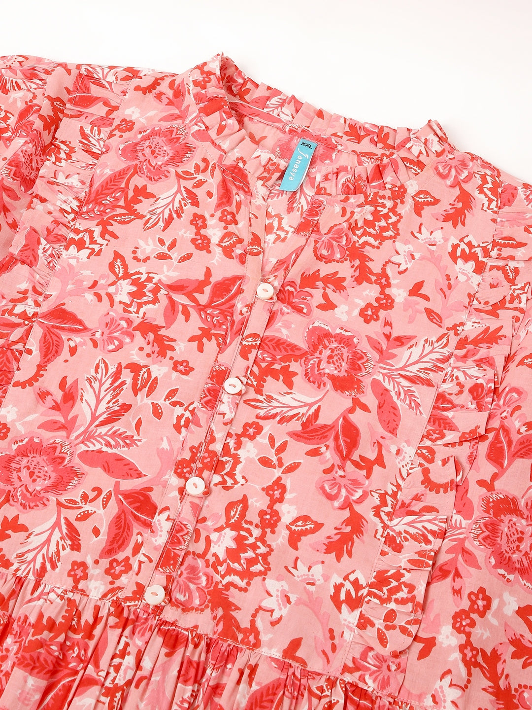 Janasya Bright Cotton Floral A-Line Dress - Distacart
