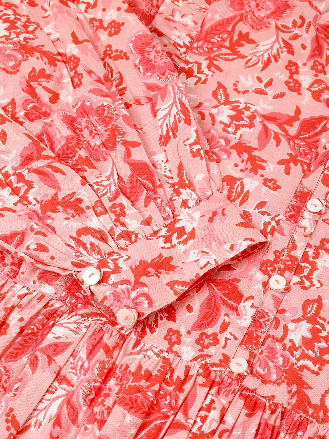 Janasya Bright Cotton Floral A-Line Dress - Distacart