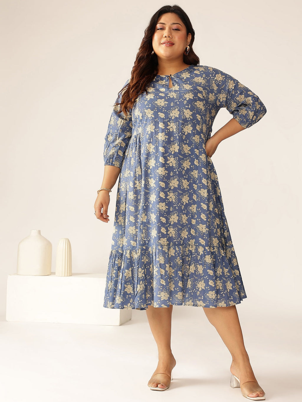 Janasya Bright Cotton Floral Fit & Flare Dress - Distacart