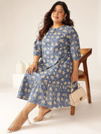 Janasya Bright Cotton Floral Fit & Flare Dress - Distacart